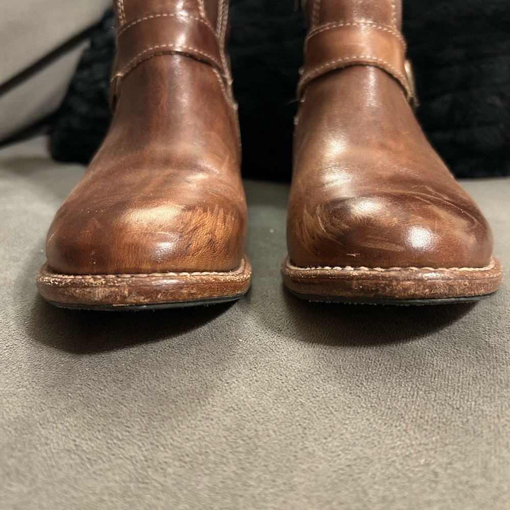 BED STU Becca Buckle Boot Size 6.5 Tan Rustic Leather Dual Zipper Ankle - Picture 4 of 14